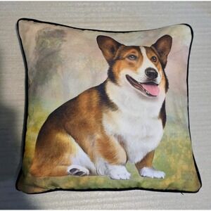 Vtg MCM Corgi Dog Plush throw Pillow 15 X 15 Inches With Zip Pillow Case